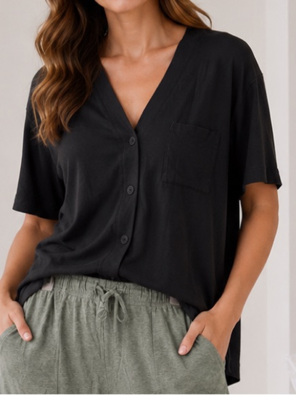 Soma Black Short-Sleeve Button-Front Top